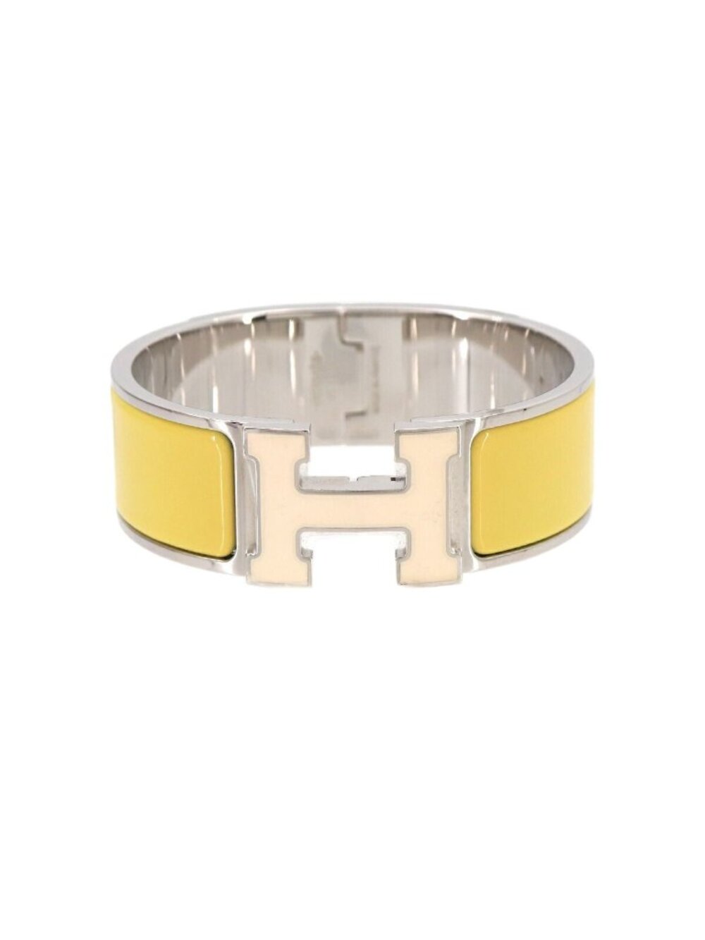 Hermes Clic Clac PM Bangle White Jaune Citron Silver Bracelet